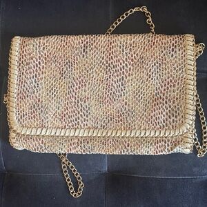 Elegant Gold and Brown Chain Clutch